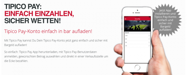 Bargeld einzahlen mit der Tipico Pay-App