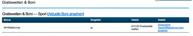 Gratiswetten- und Bonusverlauf bei William Hill kontrollieren