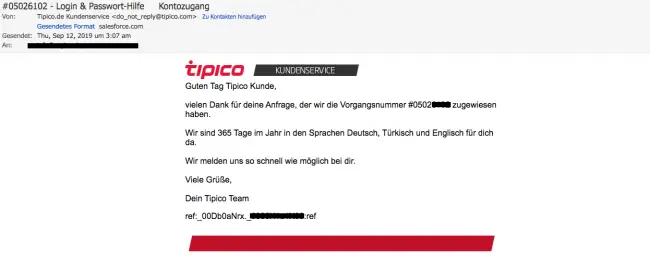 Tipico Kundenservice E-Mail-Antwort