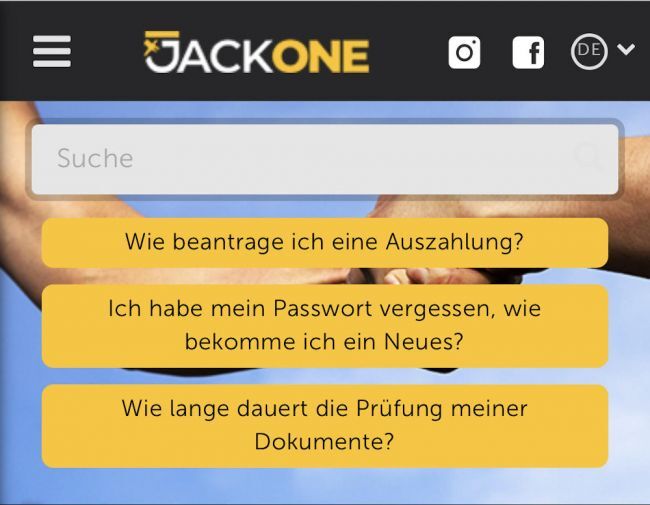 JackOne FAQ Bereich, Kundenservice