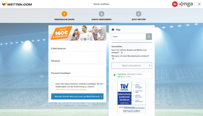 Wetten.com Registrierung