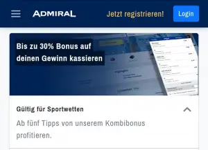 Admiral 30 % Bonus auf den Gewinn
