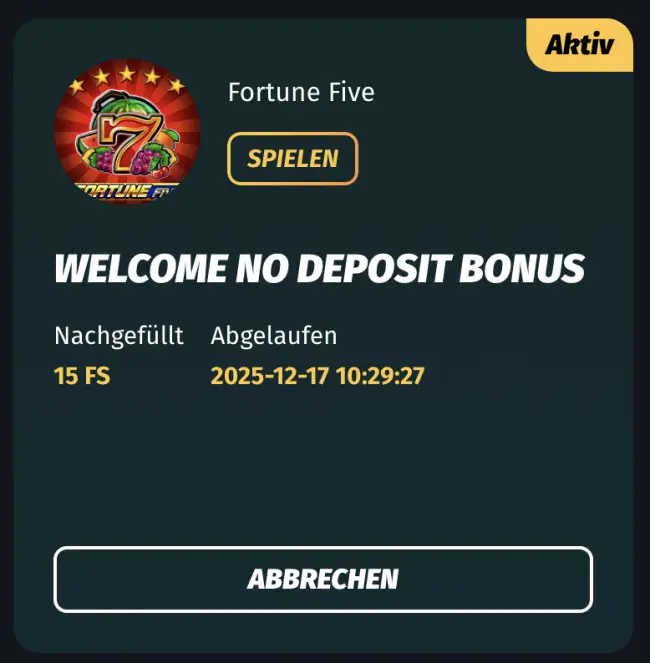 5 Freispiele ohne Einzahlung