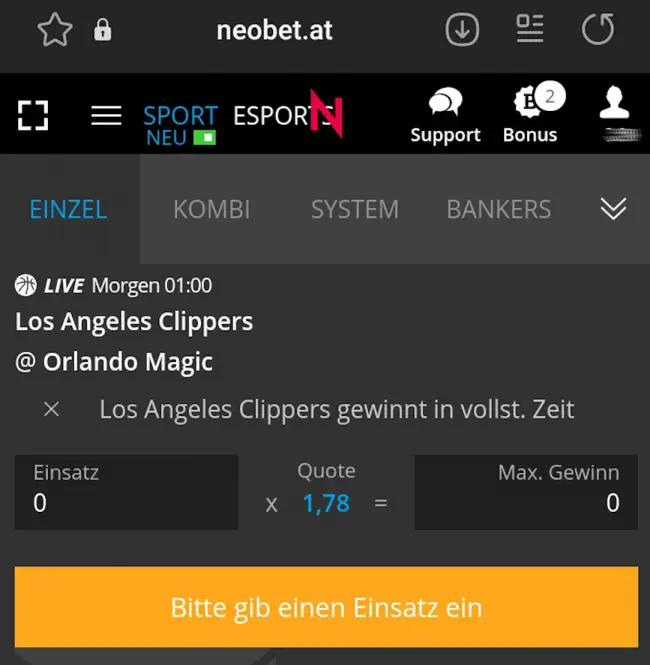 Neo.bet Wettschein