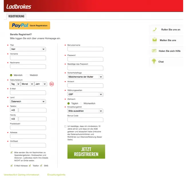 Ladbrokes Wettkonto anmelden