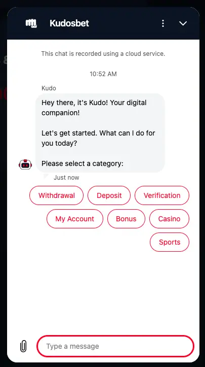 Kudosbet Casino Live Chat