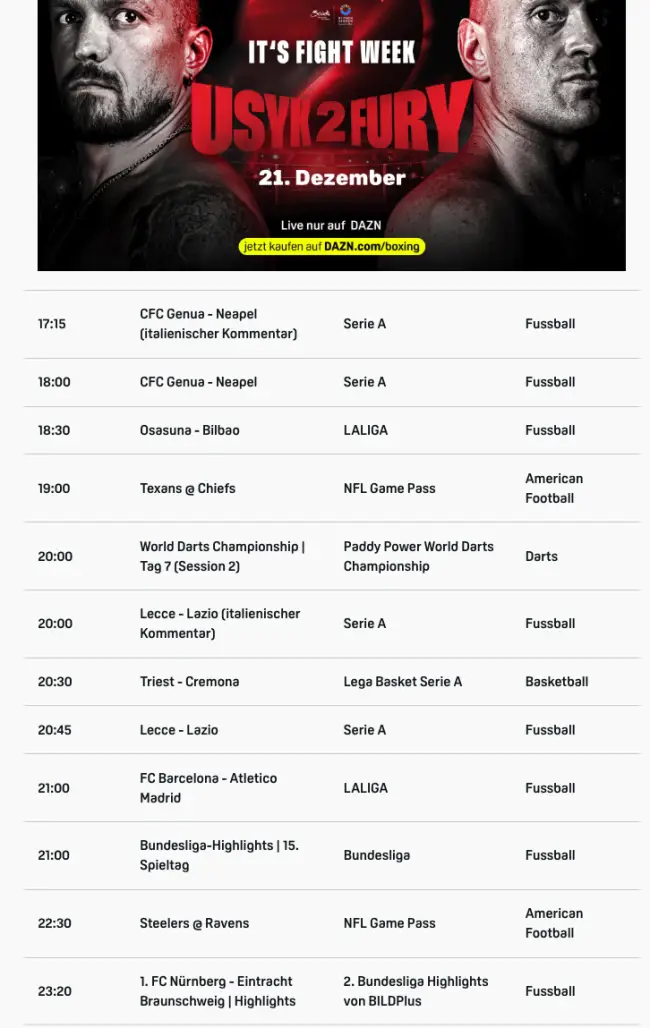 DAZN Programm Live