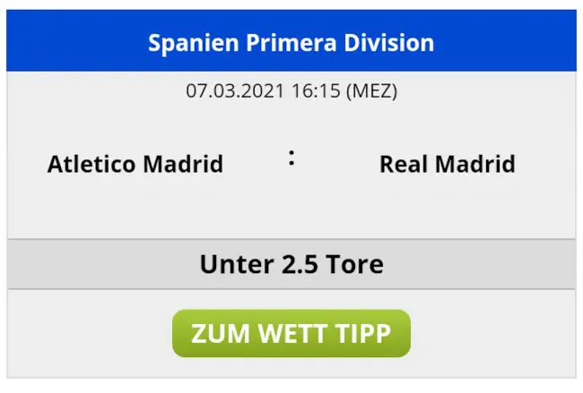 Quotenvergleich und Wett Tipp Atlético Madrid vs. Real Madrid