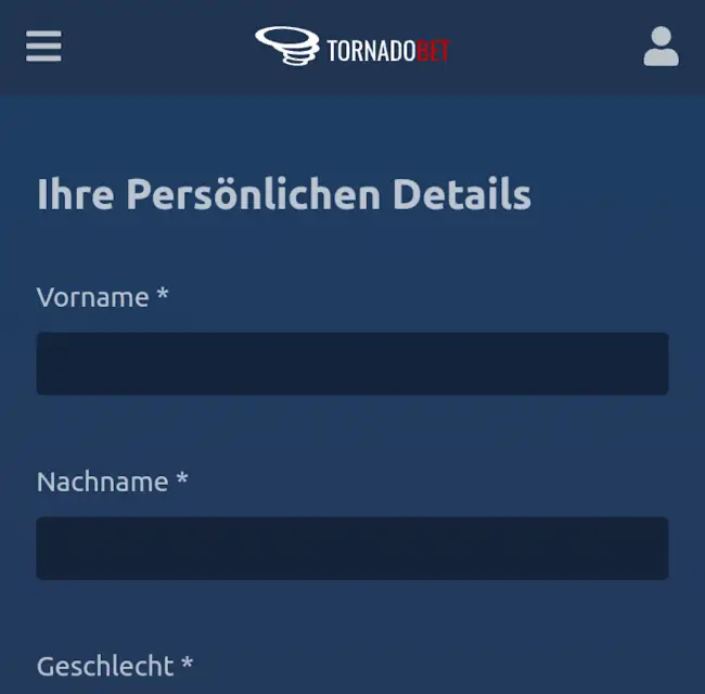 TornadoBet Registrierung