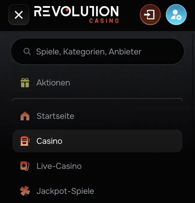 Revolution Casino Menü Casino