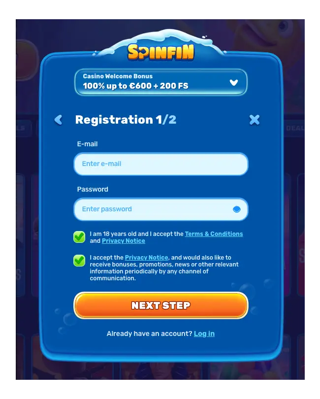 Spinfin Casino Registration