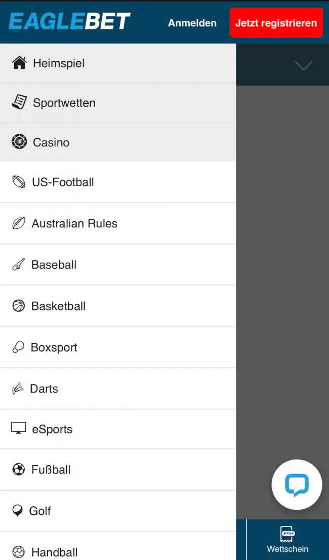 Eaglebet Test Sportarten Menü