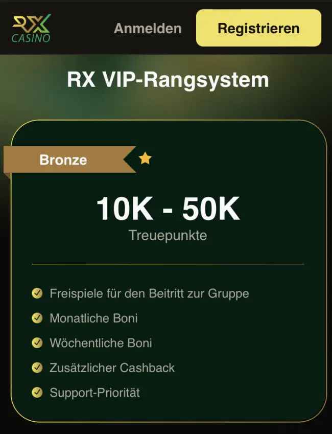 RX Casino, VIP