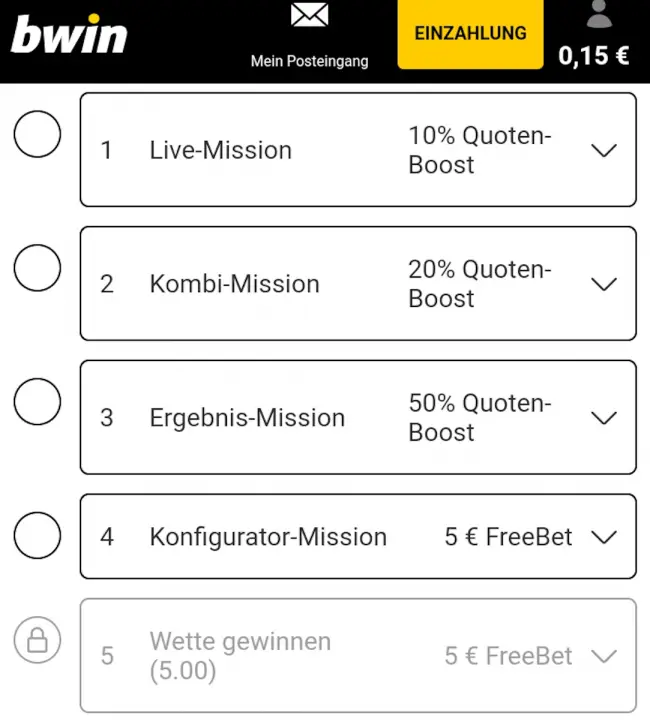 Bwin King of Europe Missionen