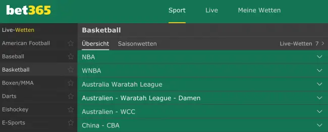 bet365 Basketballquoten