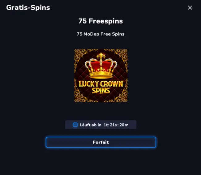 75 Freispiele zu 15 euro Lucky Crown Spins