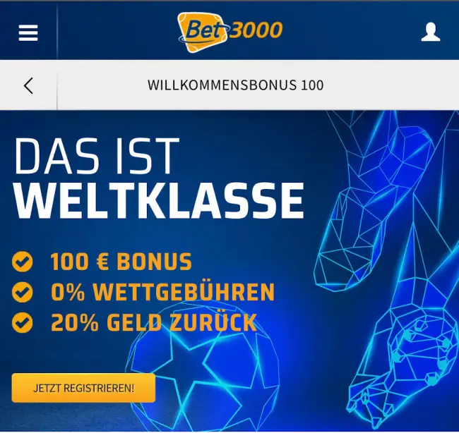 Bet3000 Bonus und Cashback