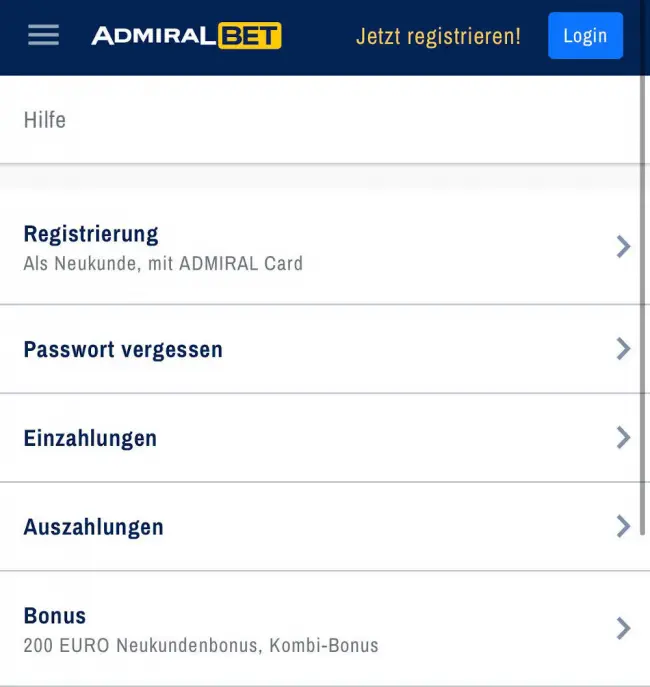 Admiralbet Hilfe FAQ Bereich