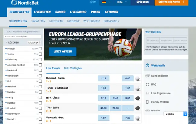 NordicBet Website schmal