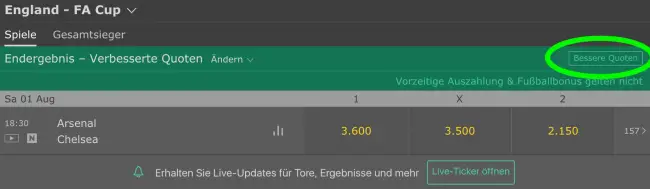 bet365 verbesserte Quoten