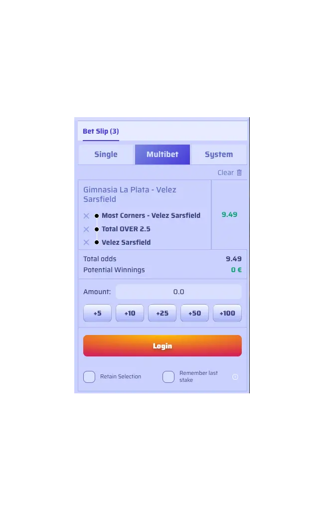 Spinrollz Sport Bet Slip