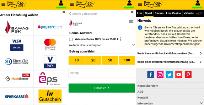 Wie zahlt man mit der Interwetten-App ein?