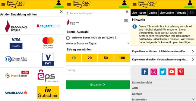 Wie zahlt man mit der Interwetten-App ein?