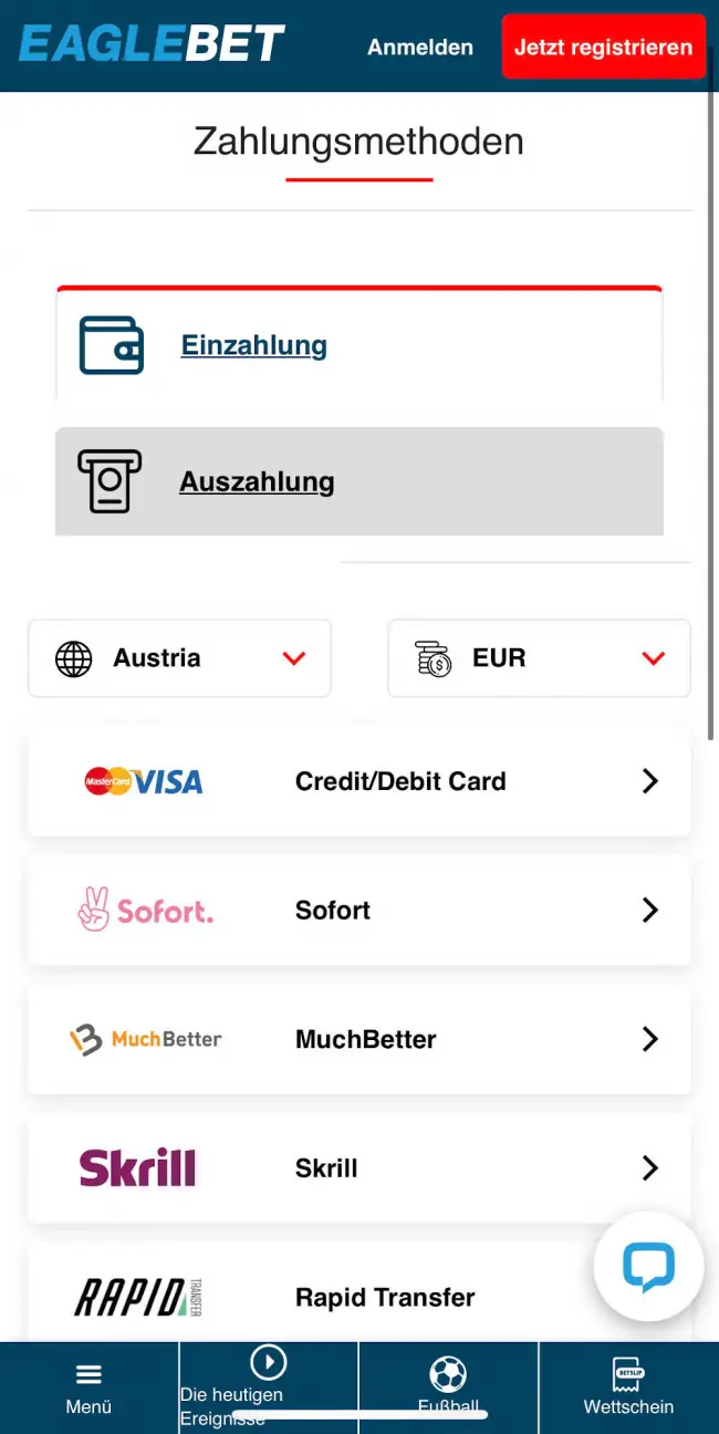 Eaglebet Testbericht Zahlungsmöglichkeiten