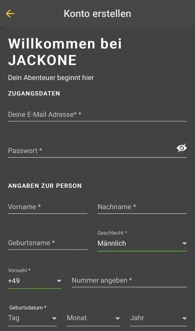 JackOne Registrierung