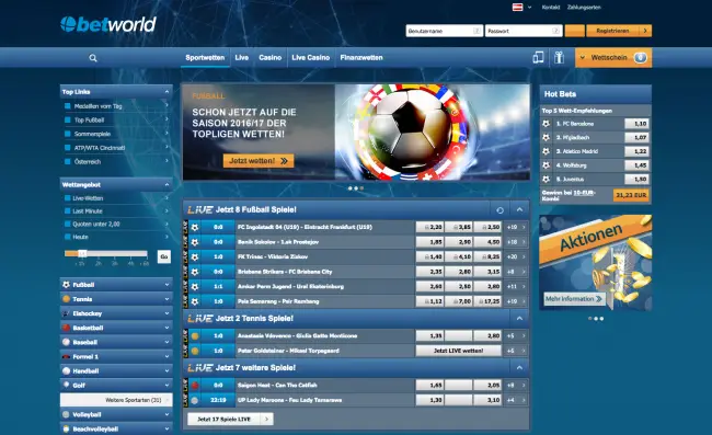 Betworld Webseite