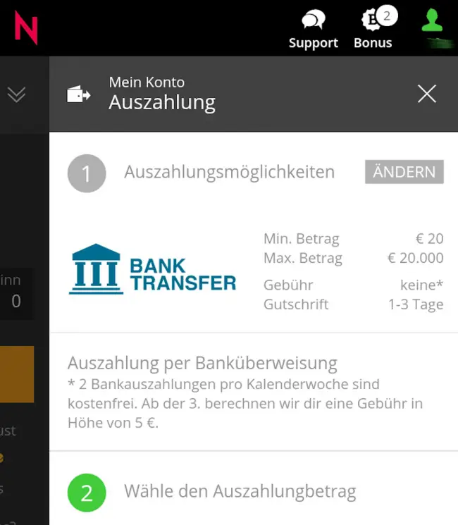 Neo.bet Auszahlung