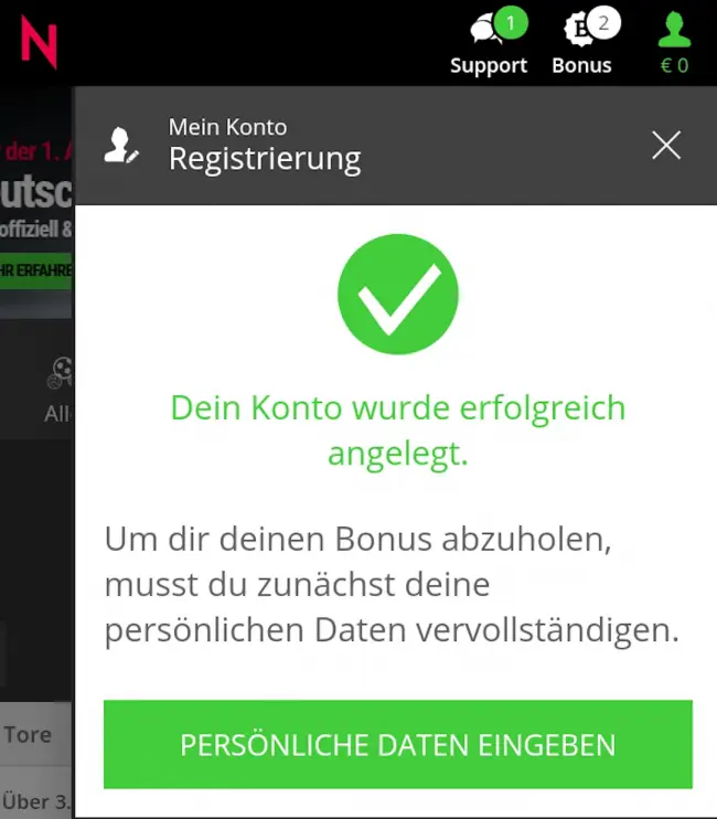 Neo.bet Registrierung