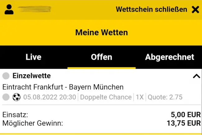 Interwetten Wettschein Frankfurt vs Bayern