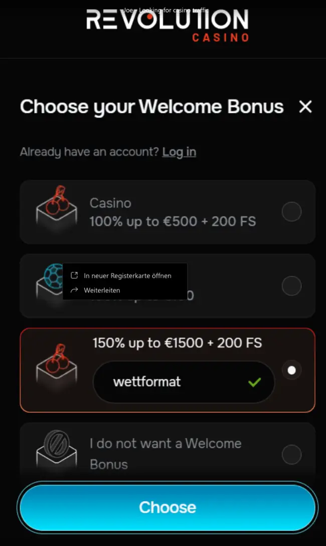 Revolution Casino Bonus
