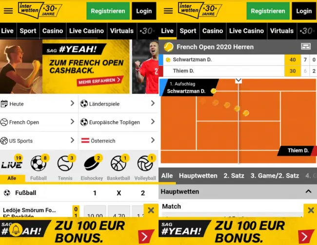 Interwetten mobile Live-Wetten