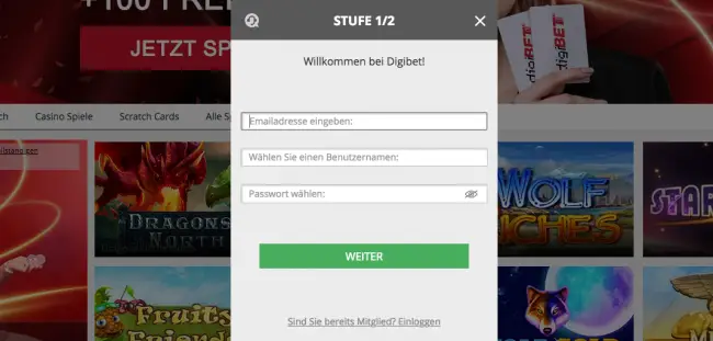 Digibet anmelden
