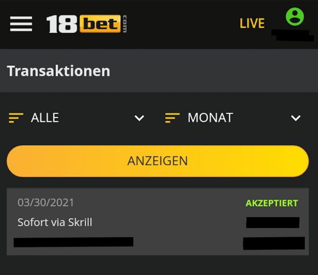 18bet mobile Auszahlung