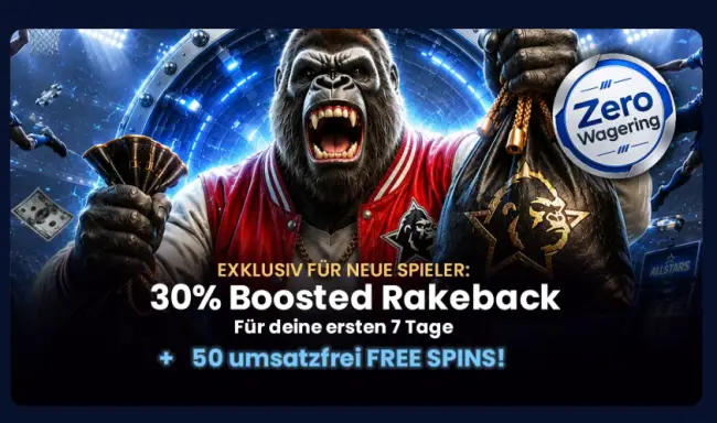 30% Boosted Rakeback + 50 Umsatzfreie Spins