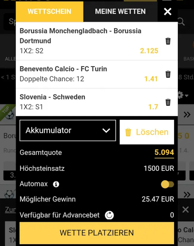 Betandyou Kombiwetten für den Bonus