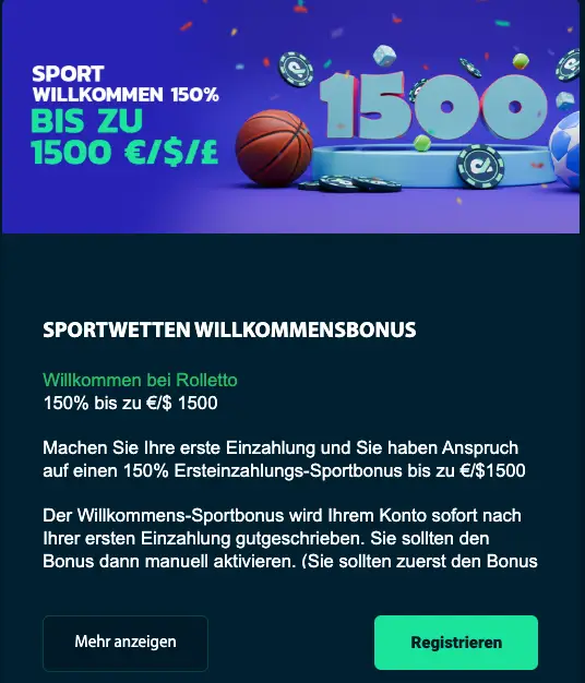 Rolletto Anmeldung Bonus