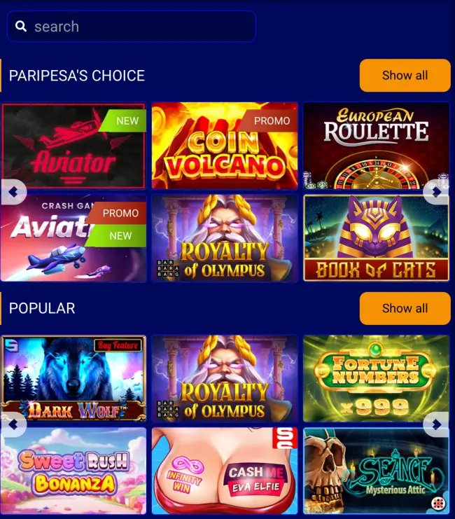 Paripesa Casino Slots